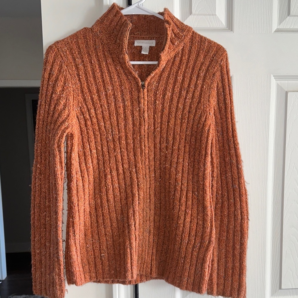 Charter Club Orange Ribbed 1/4 zip Sweater